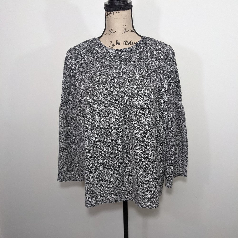 Michael Kors Top Blouse Black White 3/4 Sleeves Crew Neck Small S